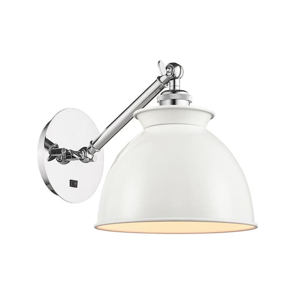 Adirondack 1-Light Polished Chrome, Glossy White Wall Sconce with White Metal Shade