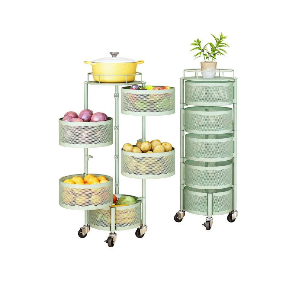 Numhew 5-Tier Green Rotating Storage Rack with 4 Swivel Casters
