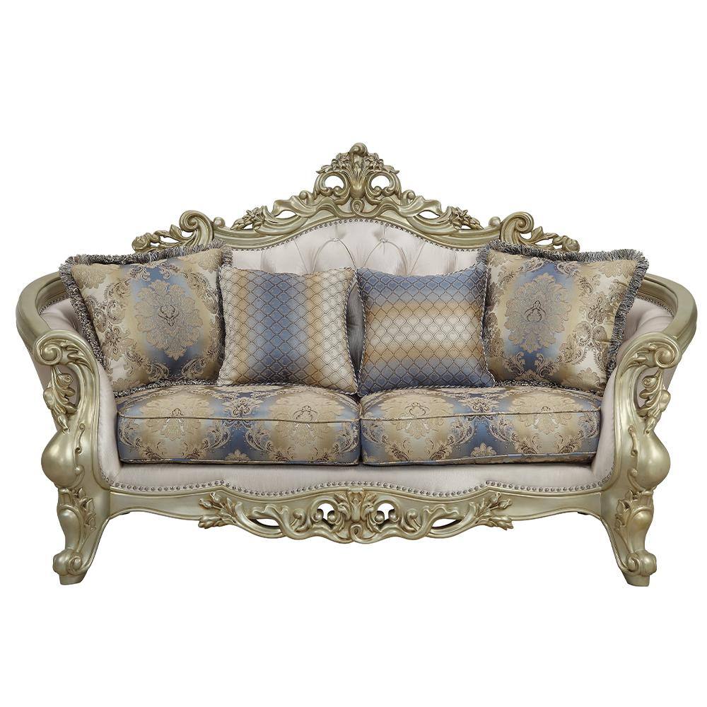 Elegant Floral Tufted Fabric Loveseat with Rolled Arms and Nailhead Accents