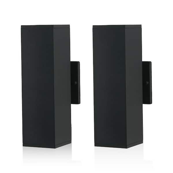 VEVETTA 11.8 in. Modern Aluminum Black Up and Down Outdoor Wall Sconce with Bulbs Included (2-Pack)