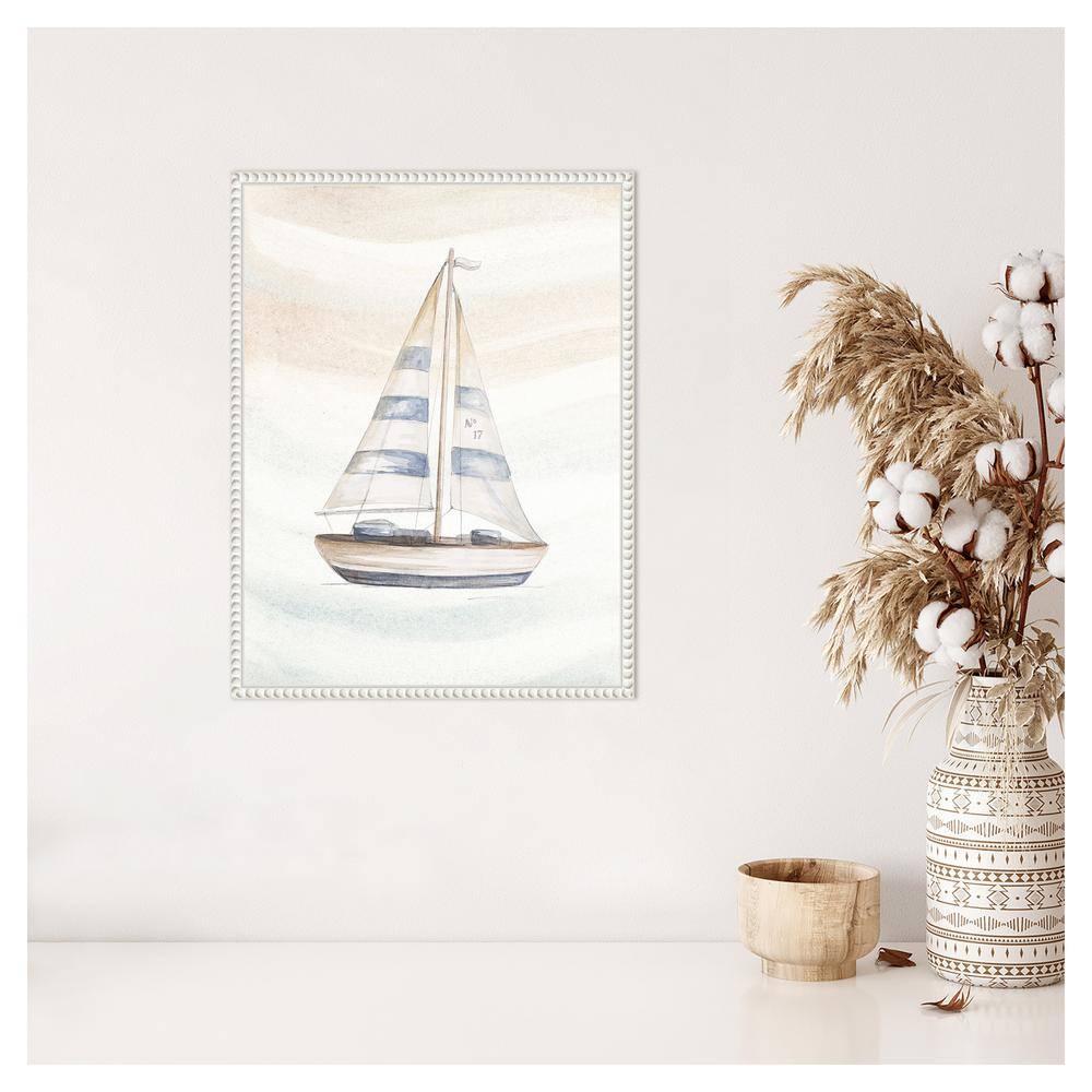 Beaded White Nautical Sailboat Canvas Framed Wall Art