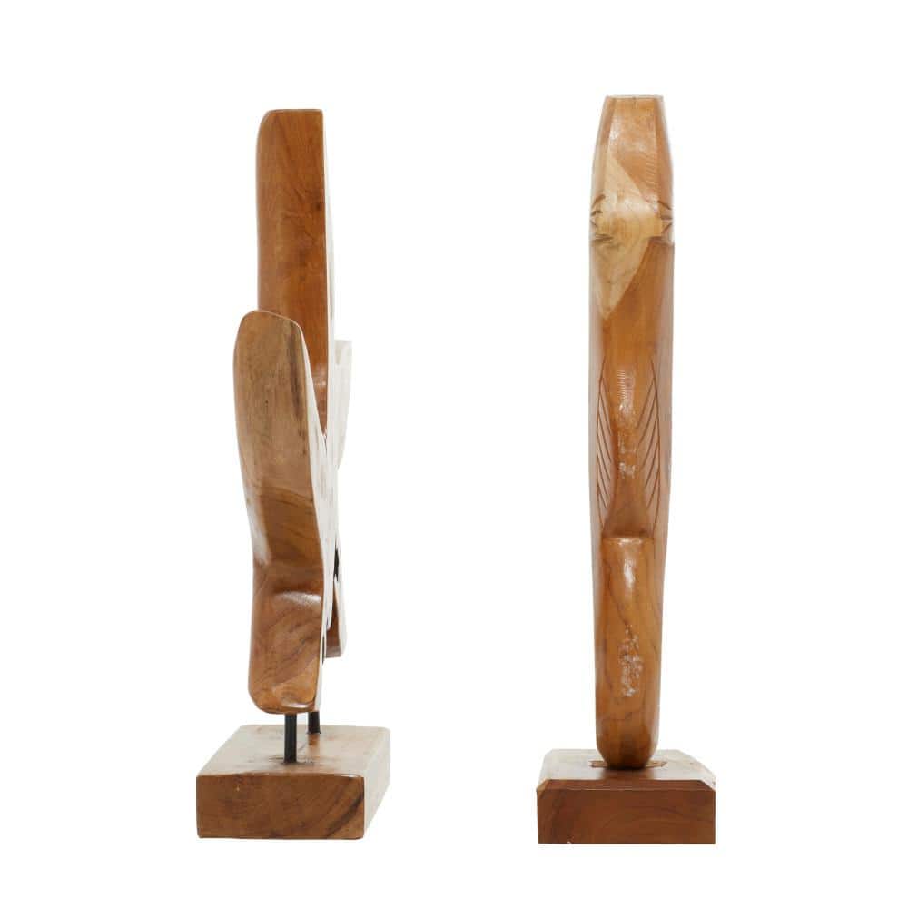 Coastal Teak Wood Sculpture Set, 17" Brown