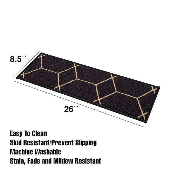 Hexagon Black 8.5 in. x 26 in. Nylon Stair Tread Cover (Set of 13)