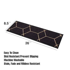 Hexagon Black 8.5 in. x 26 in. Nylon Stair Tread Cover (Set of 13)