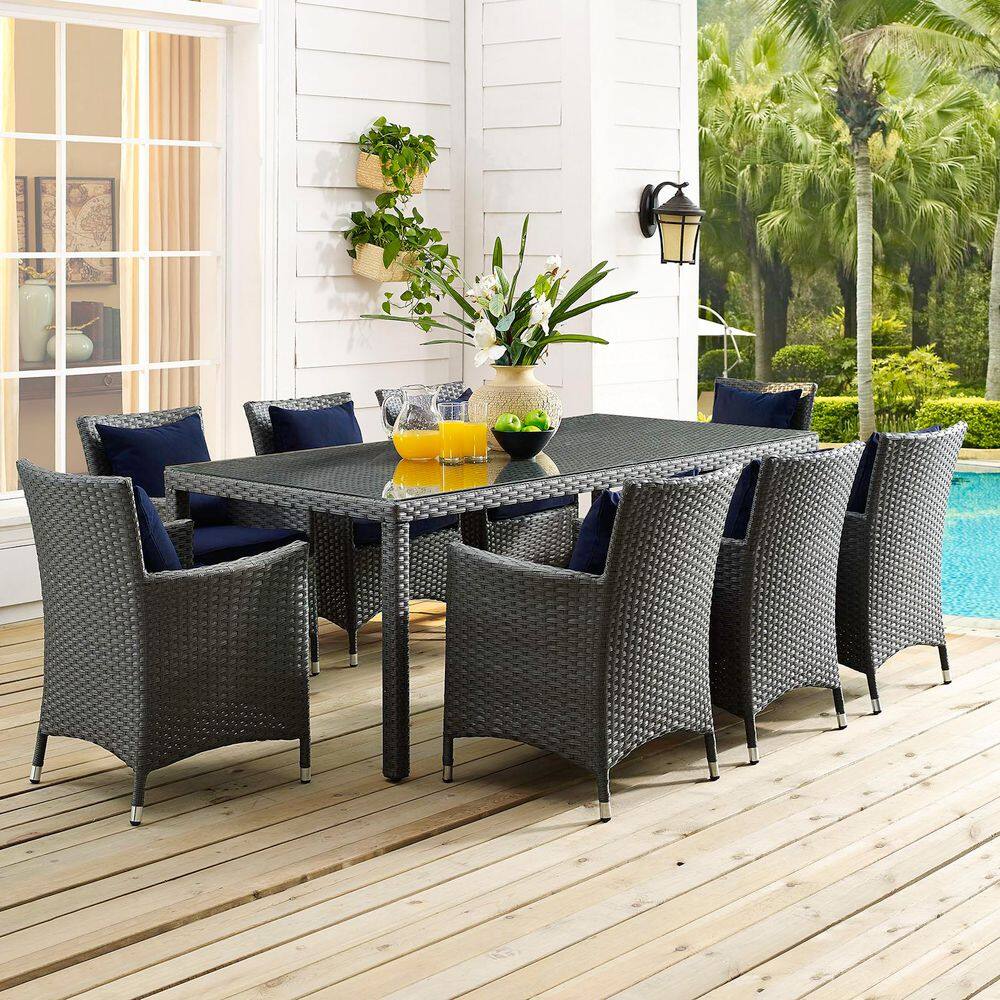 Modway Sojourn Wicker Rattan Outdoor Patio Sunbrella Fabric Armchair in Canvas Navy main image 0