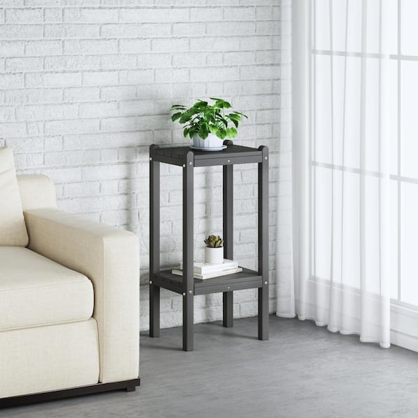 Laguna Plastic Indoor/Outdoor Patio Side Table with Storage Shelf Gray