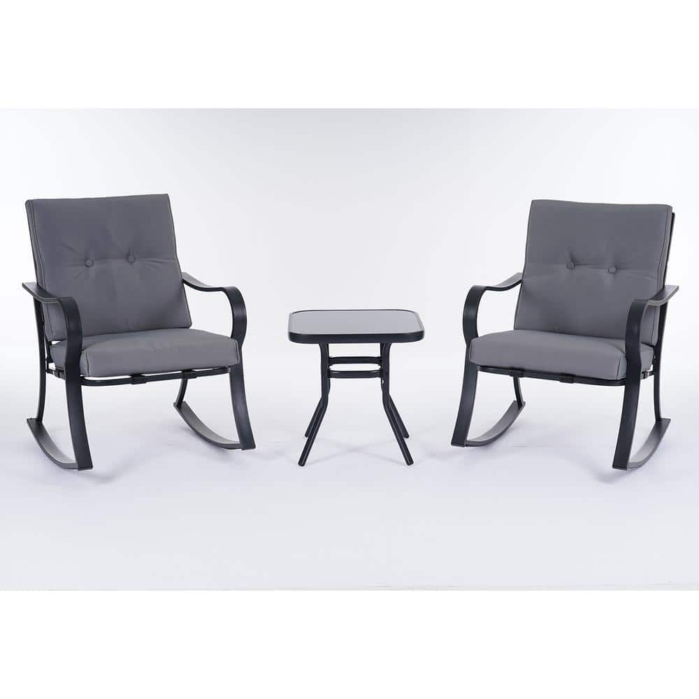 3-Pieces Metal Outdoor Bistro Rocking Conversation Sets with Coffee Table a