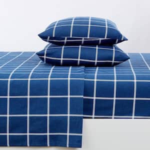 4-Piece Blue 100% Turkish Cotton Full Deep Pocket Flannel Sheet Set