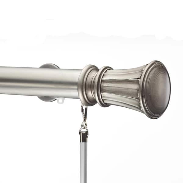 Tekno 40 84 in. Non-Adjustable 1.5 in. Single Traverse Window Curtain Rod Set in Antique Silver with Aron Finial