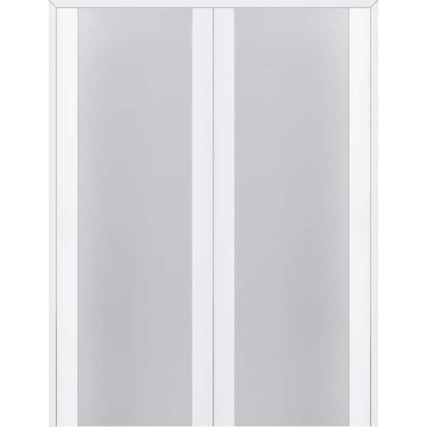 Belldinni Paola 72 in. x 80 in. Both Active Full Lite Frosted Glass Bianco Noble Wood Composite Double Prehung French Door