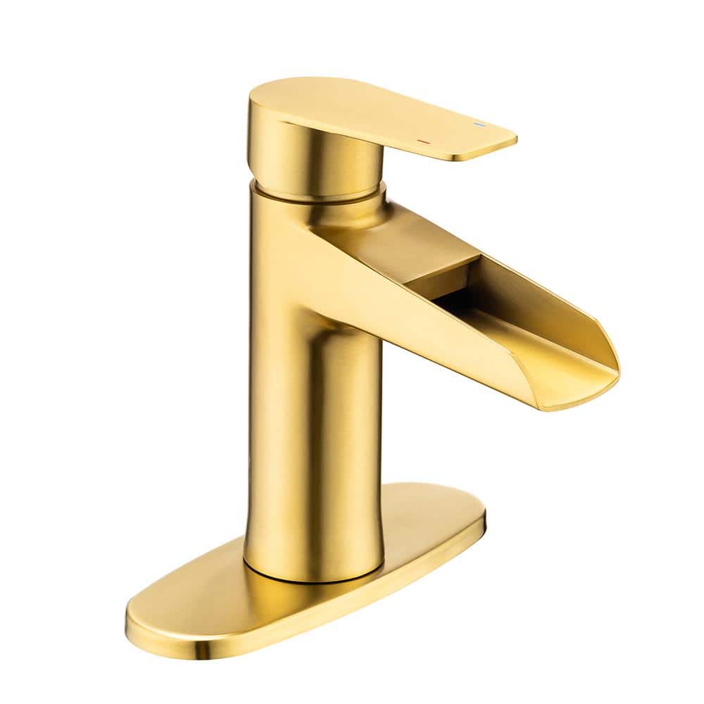 Single Hole Single-Handle Bathroom Faucet with Drain Assembly in Brushed Go