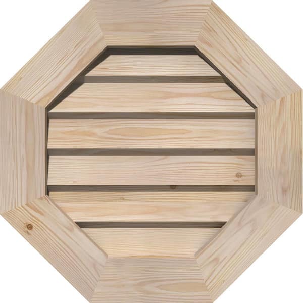 Ekena Millwork 41" x 41" Octagon Unfinished Smooth Pine Wood Paintable Gable Louver Vent Non-Functional