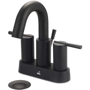 i2v 4 in. Centerset 2-Handle High-Arc Bathroom Faucet with Brass Drain in Matte Black