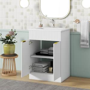 24 in. x 18 in. x 34 in. Freestanding Small Bathroom Vanity Cabinet in White with White Caremic Sink Top