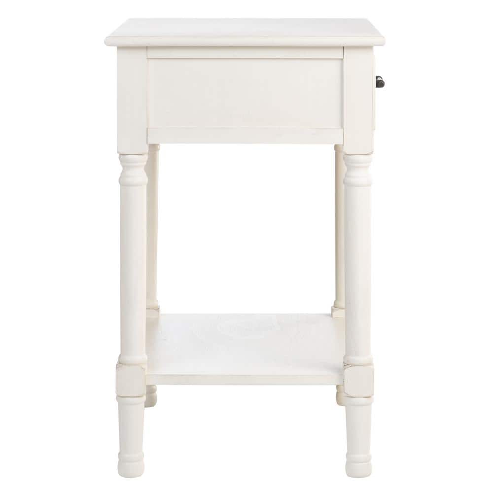 Distressed White Wood Rectangular Storage Accent Table