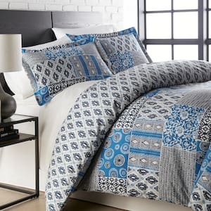 Global Patchwork 3-Piece Blue Microfiber King/Cal King Comforter Set