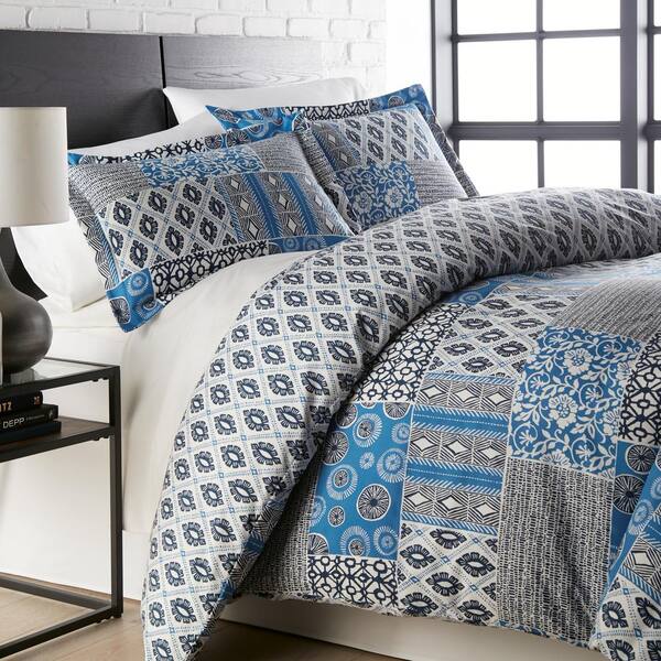 Southshore Fine Linens Global Patchwork 3-Piece Blue Microfiber Full/Queen Comforter Set