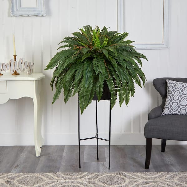 Nearly Natural 51 in. D Boston Fern Artificial Plant in Black Planter with  Stand P1691 - The Home Depot