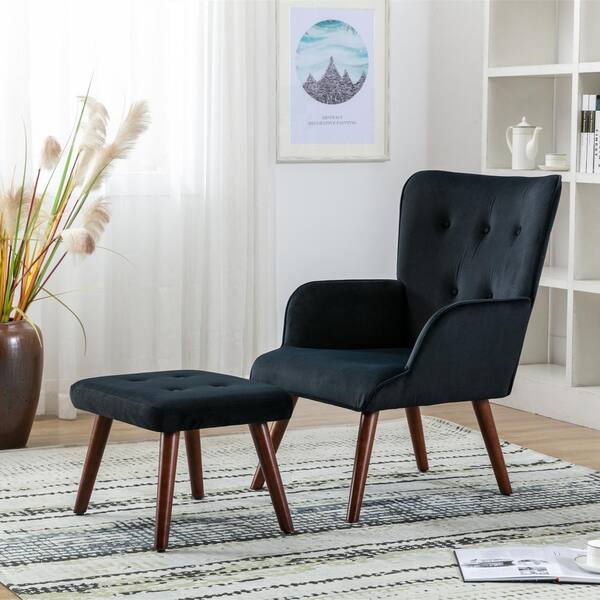 black armchair with ottoman