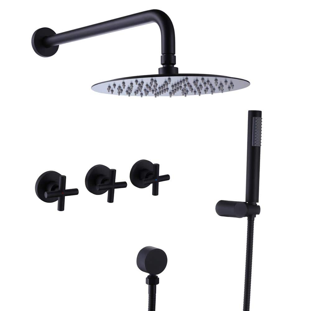 Triple Handle 1-Spray Wall Mount Shower Faucet 1.8 GPM with High Pressure H