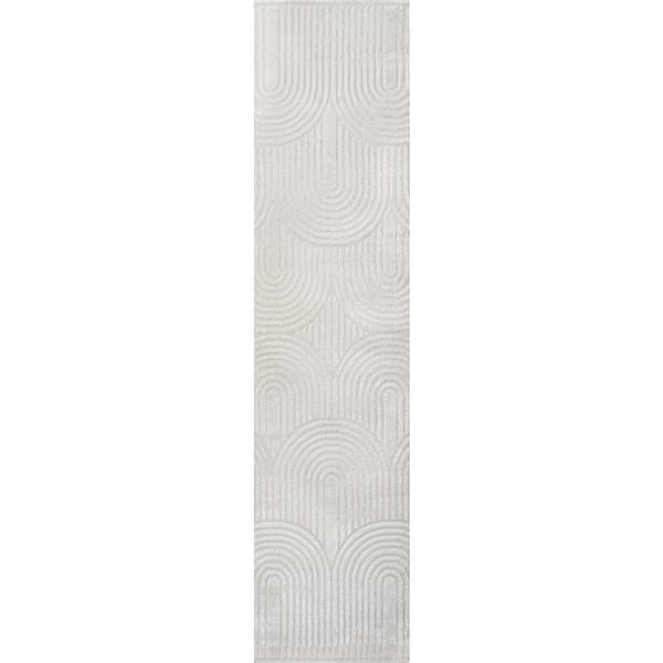 Ariana MidCentury Art Deco Striped Arches 2-Tone High-Low White/Cream 2 ft. x 8 ft. Runner Rug