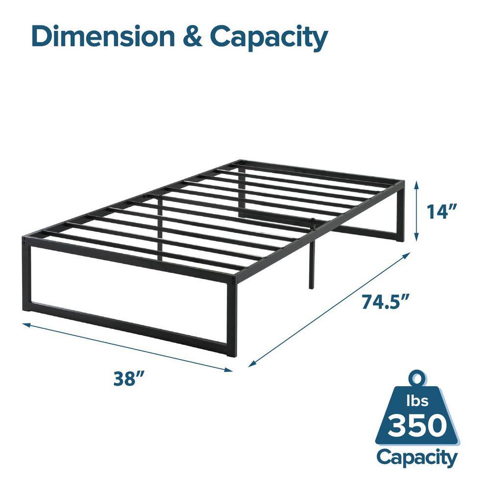 Twin Black Metal Upholstered Platform Bed with Drawer and Slats