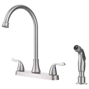 Double-Handle Pull Out Sprayer Kitchen Faucet,360 Swivel,4-hole 8 in installation, Deckplate Included in Brushed Nickel