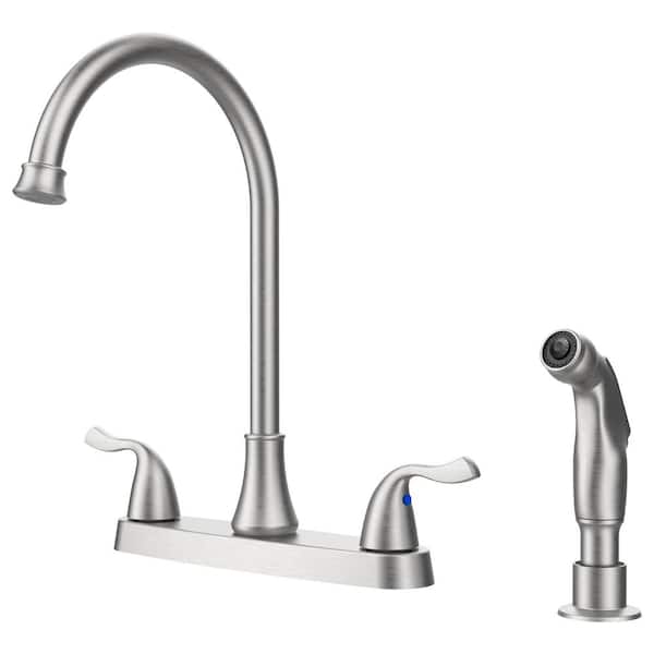 Unbranded Double-Handle Pull Out Sprayer Kitchen Faucet,360 Swivel,4-hole 8 in installation, Deckplate Included in Brushed Nickel