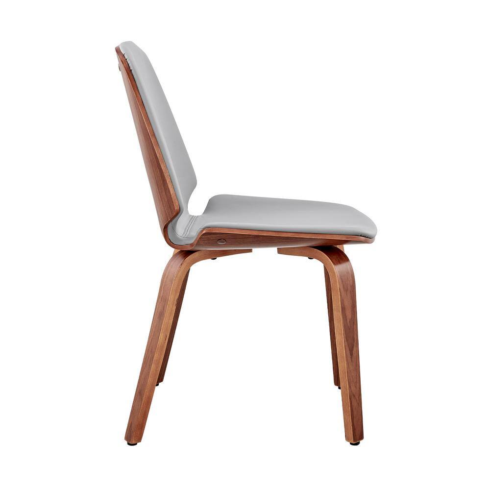 Gray Faux Leather & Walnut Wood Upholstered Side Chair