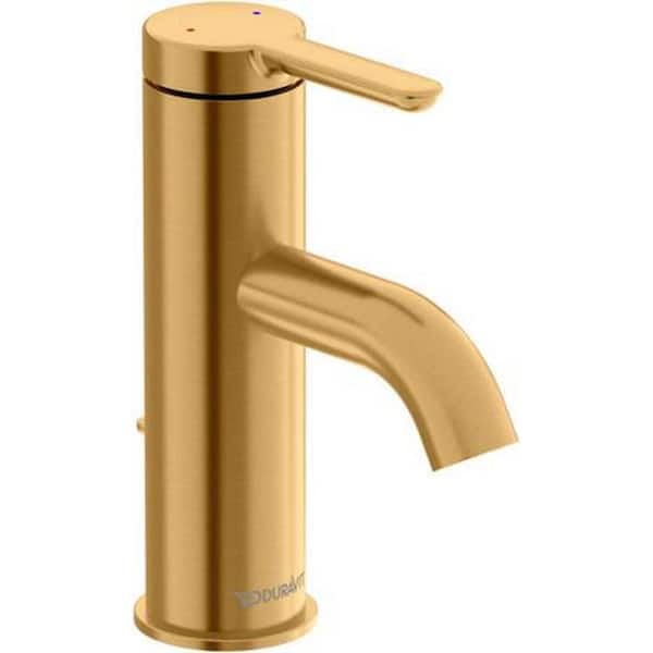 1-Single Handle Single Hole Bathroom Faucet with Deck Plate Included and Drain Kit Included in Brushed Gold