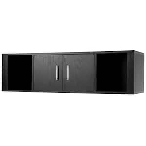 Black 12 in. H Storage Cabinet with 2-Doors and 2-Open Shelves