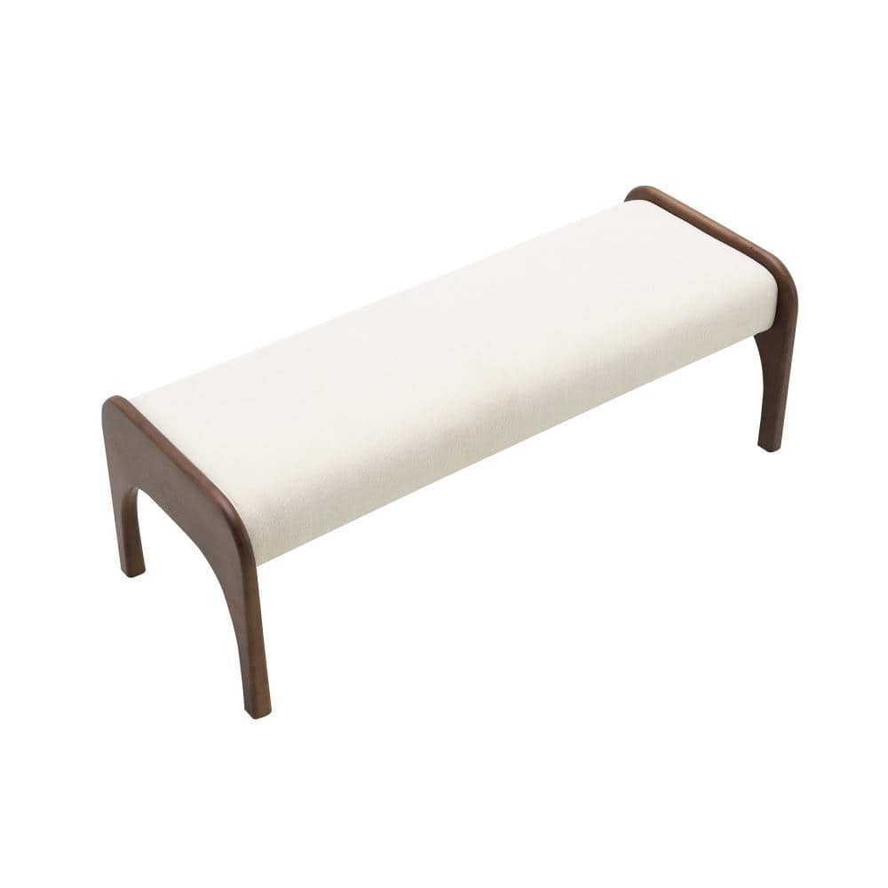 50.25 In Beige Upholstered Long Bench,Dining Bench with Chenille Fabric & Rubber Wood Legs,End of Bed Bench price history on PriceWatchPro