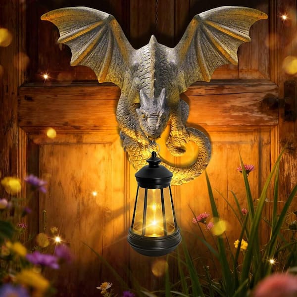 10 in. x 11 in. Gray Resin Dragon Tree Hugger Garden Statue with
