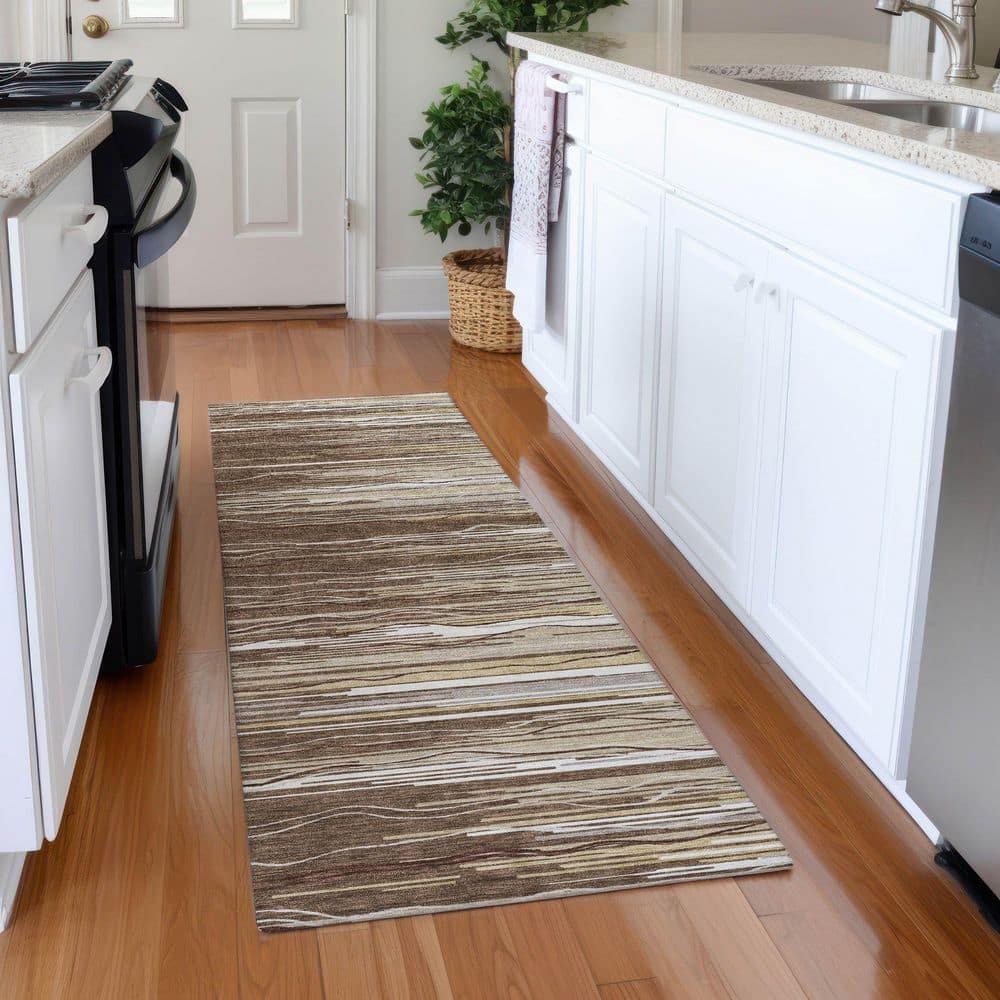 Mayfield Premium Machine Washable Abstract AMF996 Brown 2 ft. 3 in. x 7 ft. 6 in. Runner Rug price history on PriceWatchPro