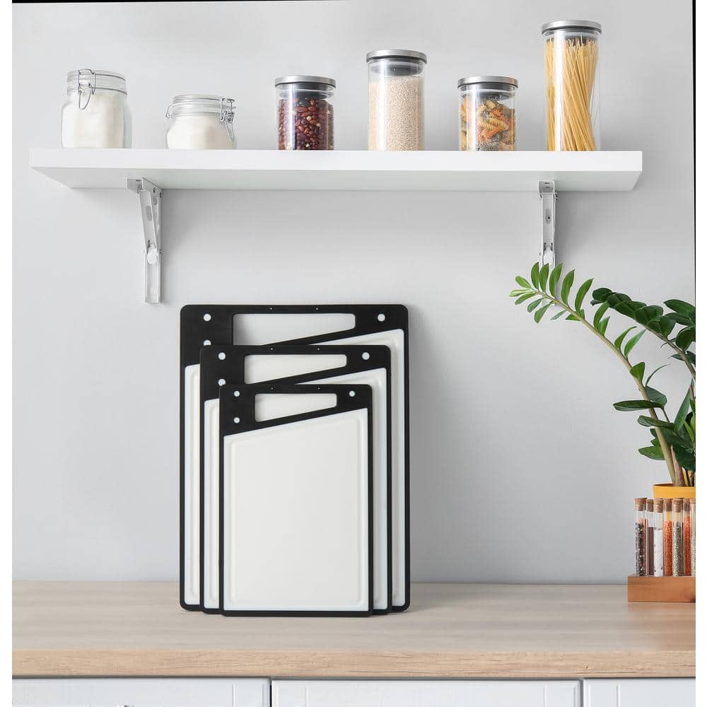 JoyJolt Black and White Plastic Cutting Board Set