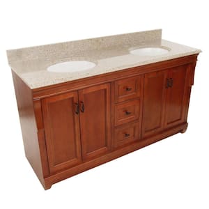 Naples 61 in. W x 22 in. D x 35 in. H Double Sink Freestanding Bath Vanity in Warm Cinnamon with Beige Granite Top