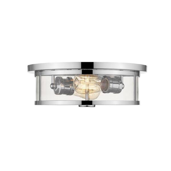 Unbranded Savannah 13.75 in. 2-Light Chrome Flush Mount with Clear Shade