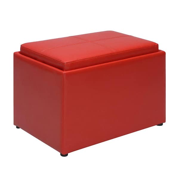Convenience Concepts Designs4Comfort Red Faux Leather Storage Ottoman with Reversible Tray