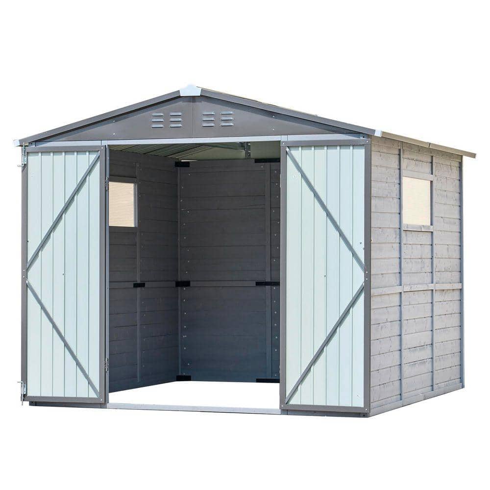 D&G グレー Endark 8 ft. W x 8 ft. D Outdoor Storage Grey Wood Shed with