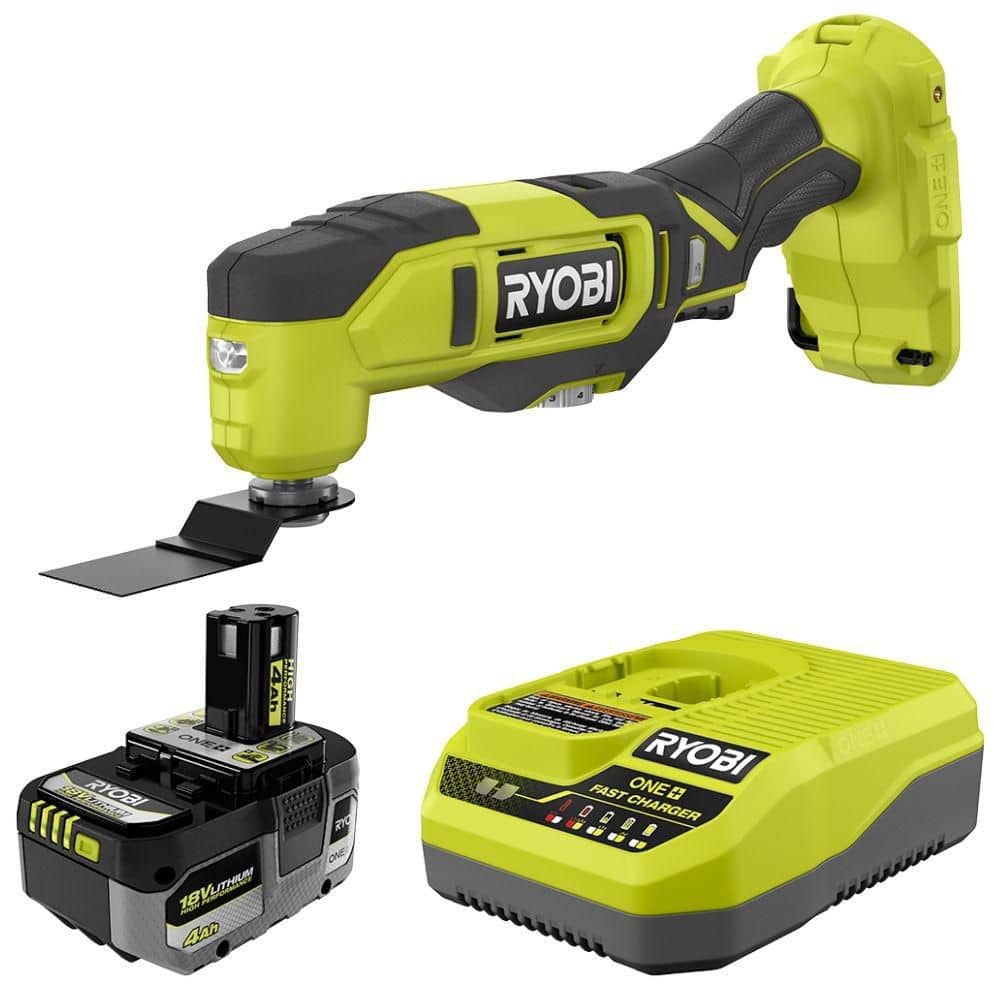 RYOBI ONE+ 18V Cordless Oscillating Multi-Tool with ONE+ 18V HIGH PERFORMANCE 4.0 Ah Battery and Charger (PCL430PSK014)