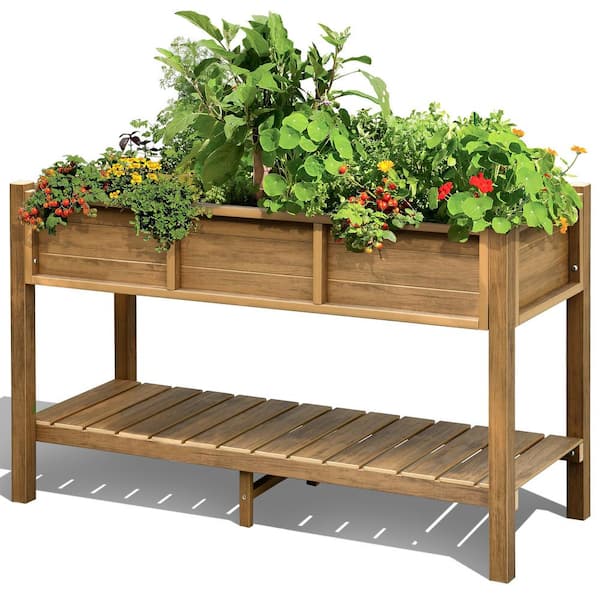 DEXTRUS 46.5 in. x 17.7 in. Brown Plastic Garden Raised Planter Box with Shelf