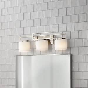 Tustna 3-Light Brushed Nickel Bathroom Vanity Light with Opal Glass Shades