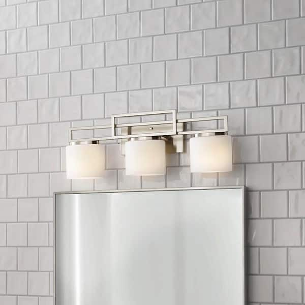 Tustna 3-Light Brushed Nickel Bathroom Vanity Light with Opal Glass Shades