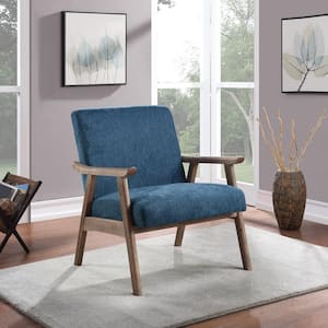 Weldon Armchair in Navy Fabric with Brushed Brown Finished Frame