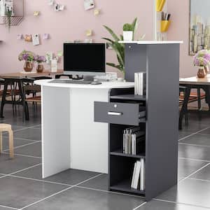 47.7 in. Rectangular White and Gray MDF Writing Desk with 1-Drawer 2-Shelves 47.7 in. x 23.6 in. x 43.3 in.