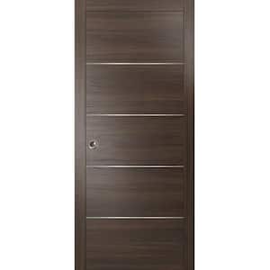 Planum 0020 30 in. x 96 in. Flush Chocolate Ash Finished Wood Sliding Door with Single Pocket Hardware