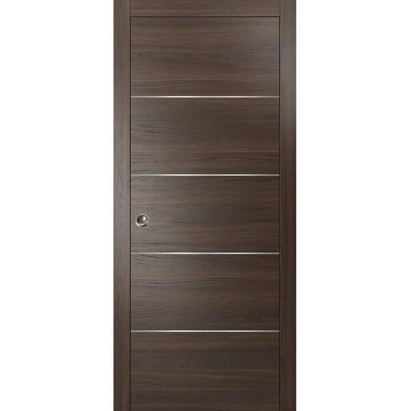 Sartodoors Planum 0020 42 in. x 84 in. Flush Chocolate Ash Finished WoodSliding door with Single Pocket Hardware