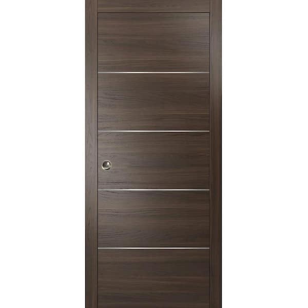 Sartodoors Planum 0020 42 in. x 96 in. Flush Chocolate Ash Finished WoodSliding door with Single Pocket Hardware