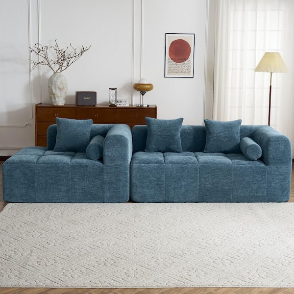 Luxury Collection 101.2 in. Rolled Arm 2-piece L-Shaped Modular Chenille Full-Compressed Sectional Sofa in. Blue