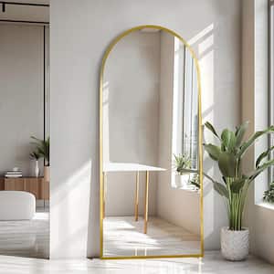 28 in. W x 59 in. H Arched Gold Framed Full Length Mirror Aluminum Alloy Floor Mirror